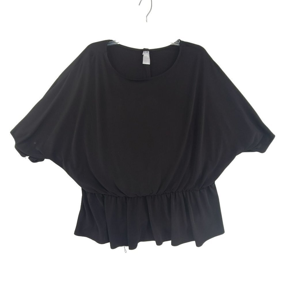 Monroe & Main Women's Casual Knit Short Sleeve Top Black Size L
